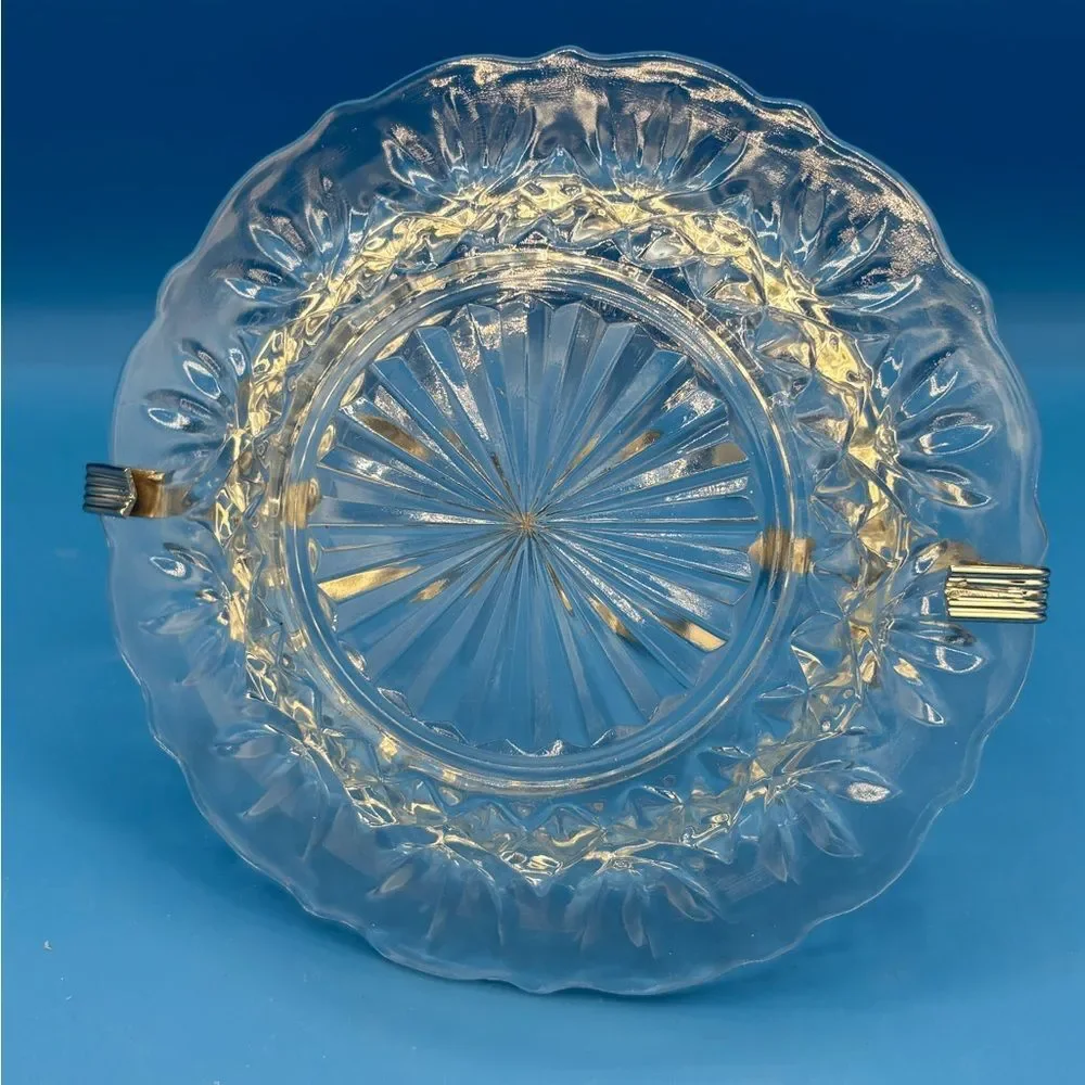 Vintage Sheffield Appetizer Seafood Dish with Handle Clear Cut Glass Silver